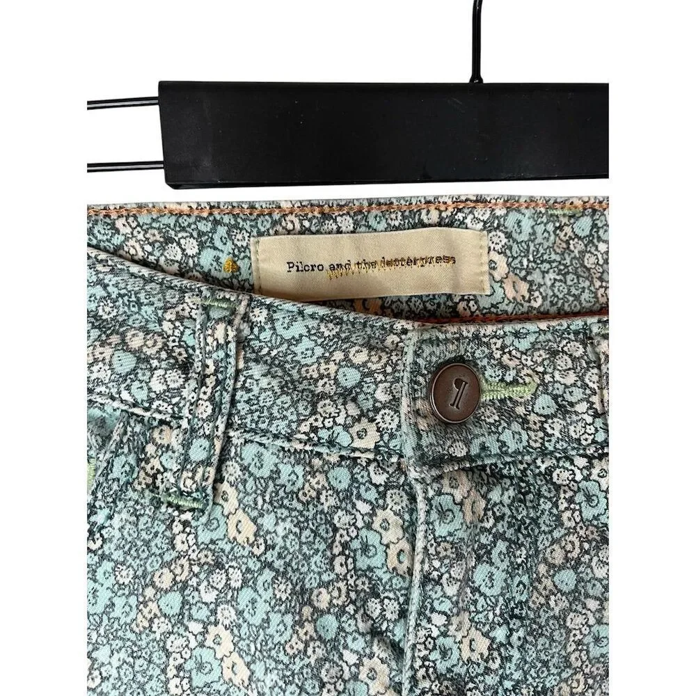 PILCRO & THE LETTER PRESS X ANTHROPOLOGIE BLUE‎ FLORAL PRINT CROPPED JEANS